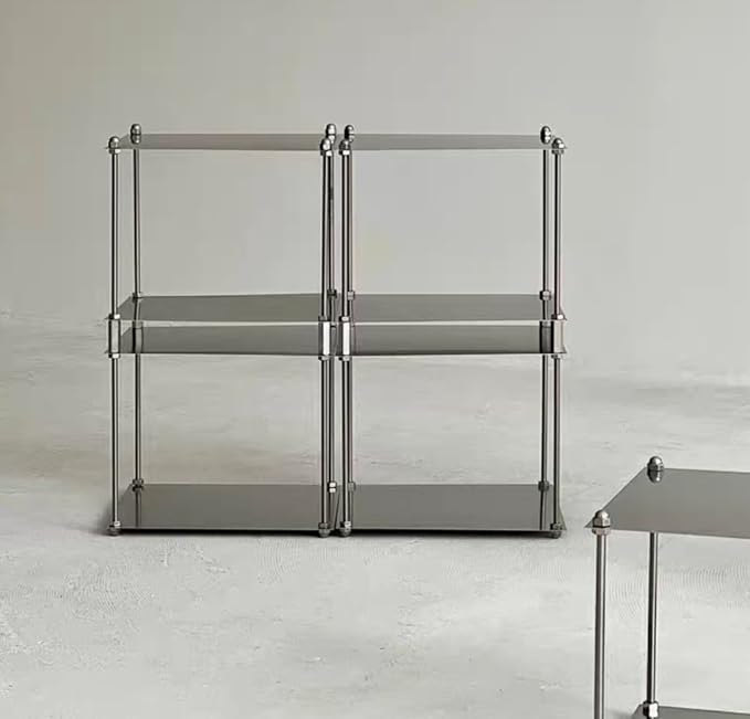Modular Stainless Steel Shelving Unit, Silver Metal Storage Rack, Modern Living Room Side Table,Coffe Table(H24.4'')