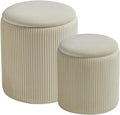 BLEXA Round Set of 2 Ottoman with Storage-Upholstered Velvet Vanity Stool for Makeup Multifunctional Ottomans Coffee Table Padded Seat Foot Rest for Living Room&Bedroom(White)