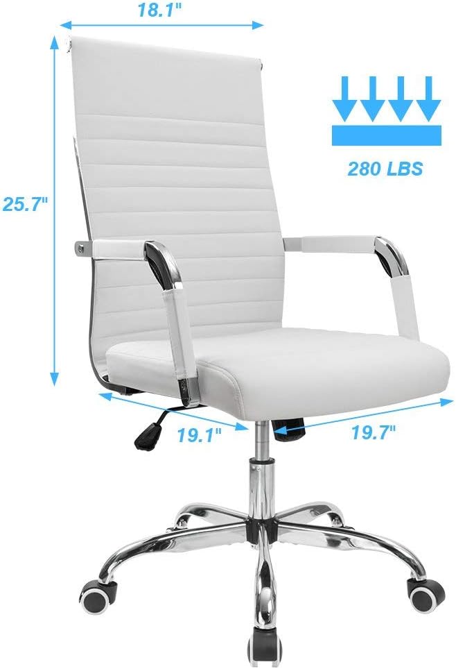 Furmax Ergonomic Office Desk Chair, Executive Ribbed Mid-Back PU Leather Conference Room Chair Adjustable Swivel Chair with Arms (2, White)