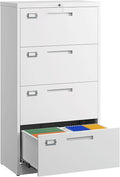 Letaya 4 Drawer File Cabinets with Lock,Metal Lateral Filing Storage Cabinet Printer Stand,White Steel Home Office Cabinet for Hanging Files Letter/Legal/A4 Size (White, H51.73×W28.35×D15.74)