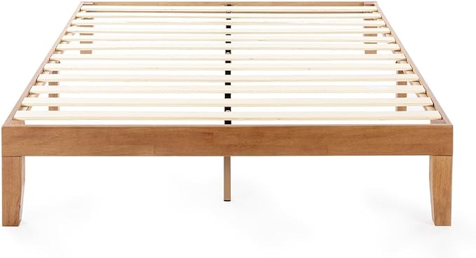 Mellow Naturalista Classic - 12 Inch Solid Wood Platform Bed with Wooden Slats, No Box Spring Needed, Easy Assembly, Queen, Pine