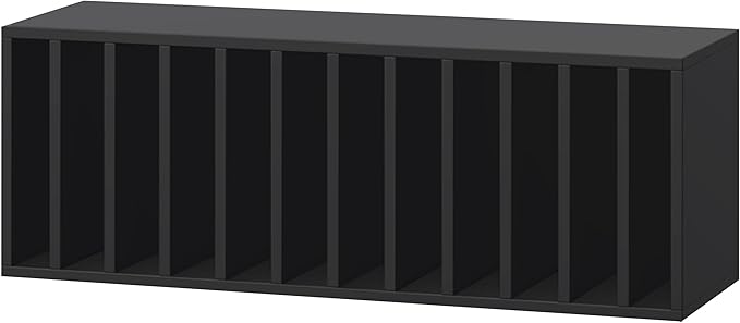 IOTXY DIY Modular Cube Bookcase - CubeXY Customizable Stackable Expandable Basic Shelving Units, 12-Cube Wooden Open Bookshelf with Removable Shelves for 10-inch Vinyl Record Storage Organizer, Black