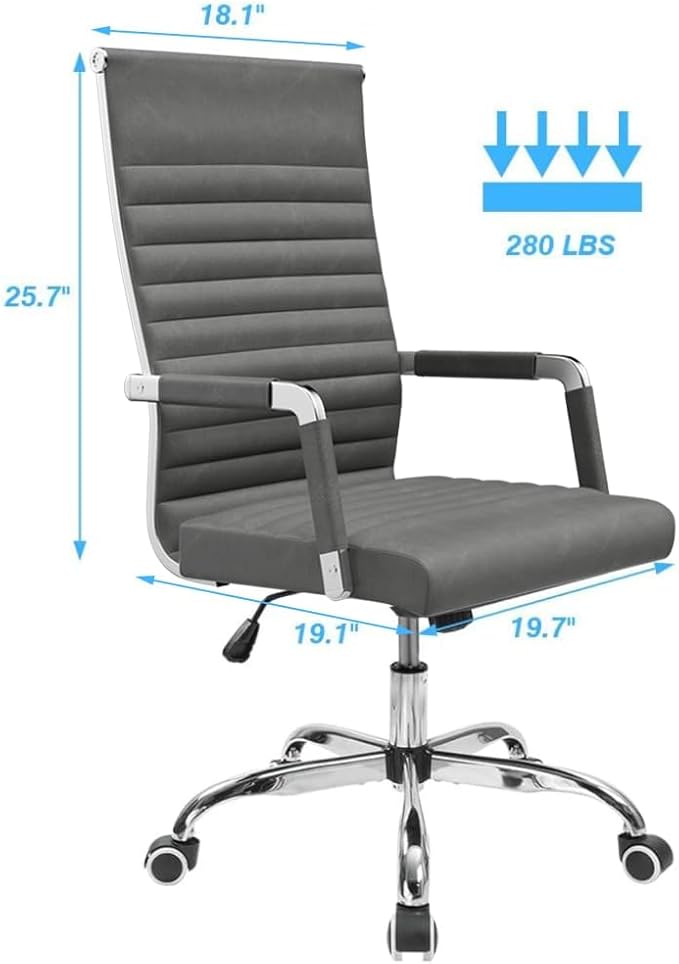 Furmax Ergonomic Office Desk Chair, Executive Ribbed Mid-Back PU Leather Conference Room Chair Adjustable Swivel Chair with Arms (2, Bicolor Vintage Grey)