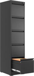 5 Drawer File Cabinet with Lock,Metal Vertical Filing Cabinets for Home Office,Heavy Duty File Storage Cabinet for Letter/Legal/A4/F4 Size File,Assembly Require (Black, Vertical 5 Drawer)