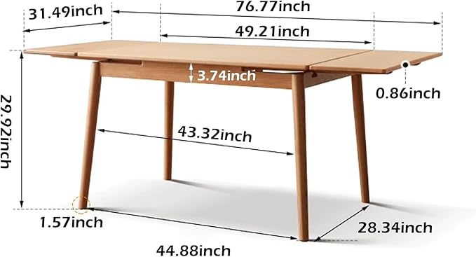 49.21’’-76.77’’ Extendable Dining Room Table for 6-10 Person, 100% Solid Wood Oak Dinner Kitchen Table, Mid Century Modern Dining Table for Kitchen, Living Room, Apartment (Natural)