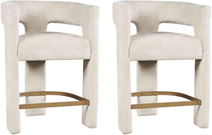 Jofran Gwen Natural Upholstered Counter Stool with Arms – Versatile Barstools – Stylish Seating for Kitchen Dining Room or Home Bar, Natural, Modern Counter Stools, Set of 2