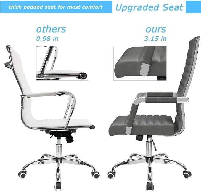 Furmax Ergonomic Office Desk Chair, Executive Ribbed Mid-Back PU Leather Conference Room Chair Adjustable Swivel Chair with Arms (2, Bicolor Vintage Grey)