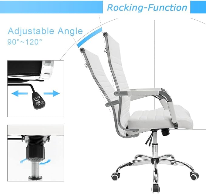 Furmax Ergonomic Office Desk Chair, Executive Ribbed Mid-Back PU Leather Conference Room Chair Adjustable Swivel Chair with Arms (2, White)