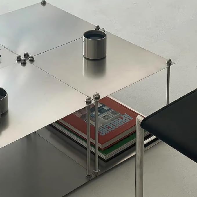 Modular Stainless Steel Shelving Unit, Silver Metal Storage Rack, Modern Living Room Side Table,Coffe Table (H12.6'')