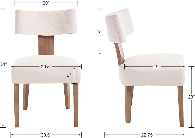 HNY Mid Century Modern Dining Chairs Set of 4 with Seat Covers, Farmhouse Linen Fabric Upholstered Accent Chairs Curved Backrest Kitchen Chairs, with Hardwood Frame, Beige
