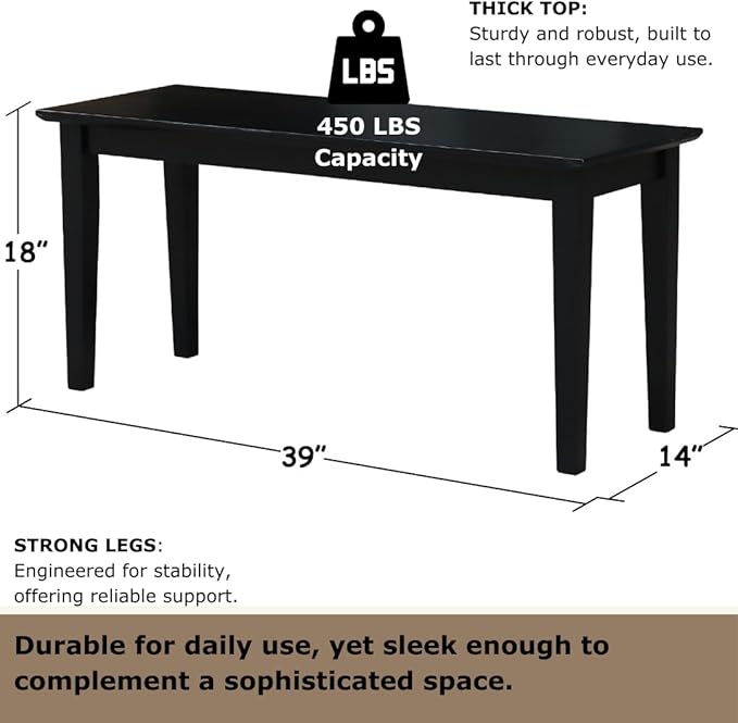 International Concepts Shaker Style Bench, 39-Inch Wide, Solid Parawood, Unfinished