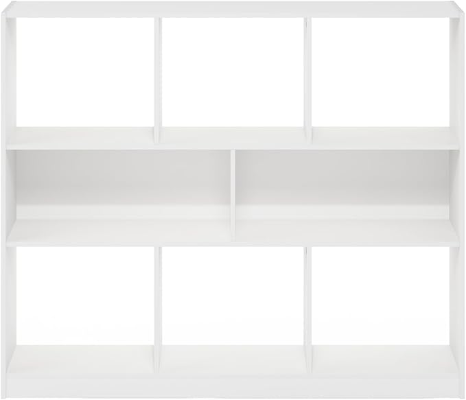 Furinno DALY Book Shelf, 8-Cube Bookshelf, Horizontal Cube Storage Organizer Bookcase, 10.9 x 47.2 x 39.4, for Living Room, Bedroom, Home Office, White