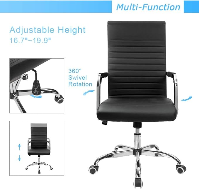 Furmax Ergonomic Office Desk Chair, Executive Ribbed Mid-Back PU Leather Conference Room Chair Adjustable Swivel Chair with Arms (4, Black)