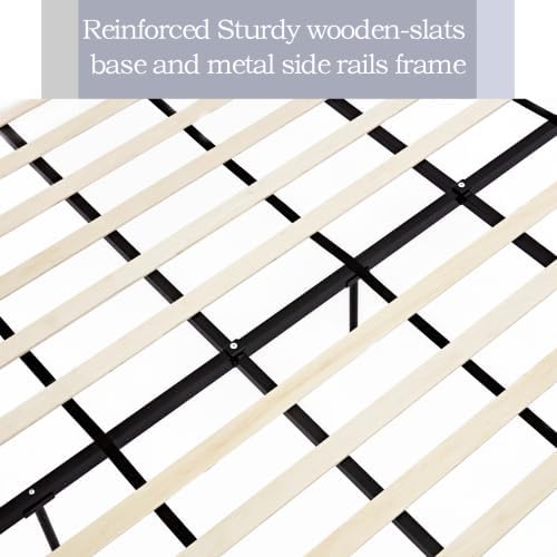 Upholstered Bed Frame Queen Size, 54" Tall Headboard Wingback Upholstered Platform Bed Frame for Bedroom Strong Wood Slats Support/No Box Spring Needed/Easy Assembly, Ivory Chenille