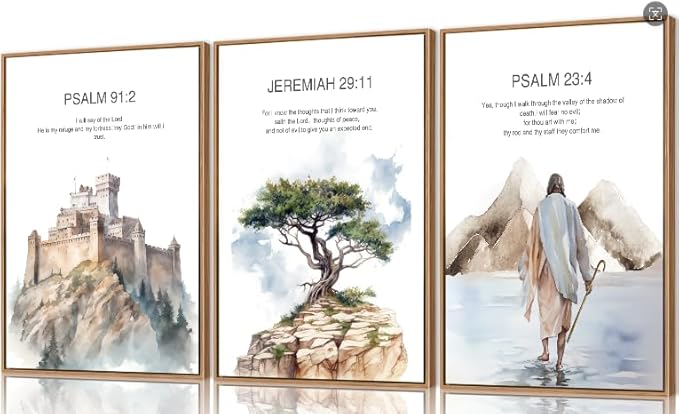 CHDITB Bible Verse Scripture Framed Canvas Wall Art, Watercolor Christian jesus Decor, Psalm And Jeremiah Scripture Prints, Religious Artwork for Church Living Room Bedroom Office 24"x36"x3