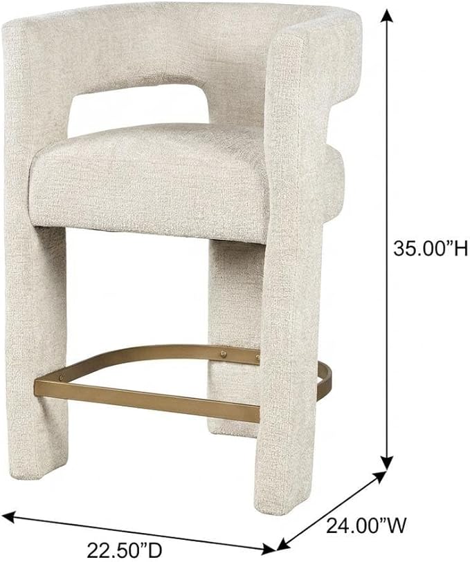Jofran Gwen Natural Upholstered Counter Stool with Arms – Versatile Barstools – Stylish Seating for Kitchen Dining Room or Home Bar, Natural, Modern Counter Stools, Single Stool