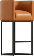 26" Modern Counter Height Bar Stools,PU Leather Upholstered Barrel Barstools with Backs,Island Chairs bar stools Set of 1,Metal Black Frames,Camel Brown Leather
