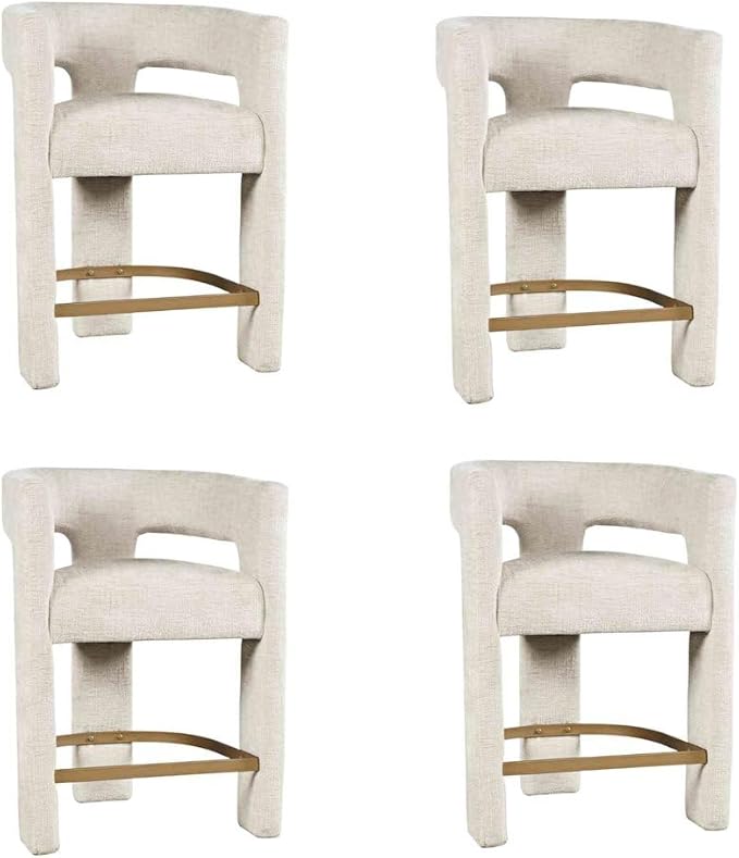 Jofran Gwen Natural Upholstered Counter Stool with Arms – Versatile Barstools – Stylish Seating for Kitchen Dining Room or Home Bar, Natural, Modern Counter Stools, Set of 4