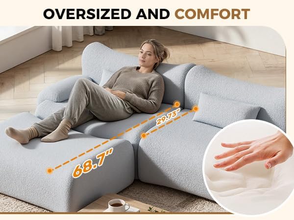 Cloud Couch Sectional, L Shaped Boneless Couches for Living Room - Oversized Modular Sofa with Deep Seats, Modern Couches with Movable Ottoman,Dark Gray