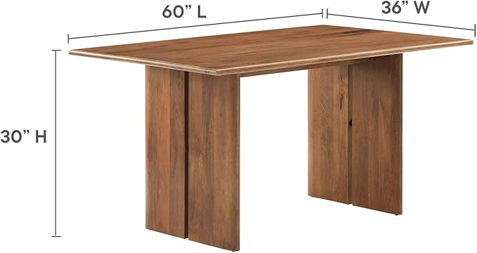 Modway Amistad 60" Solid Wood Modern Farmhouse Rectangular Dining Table in Walnut