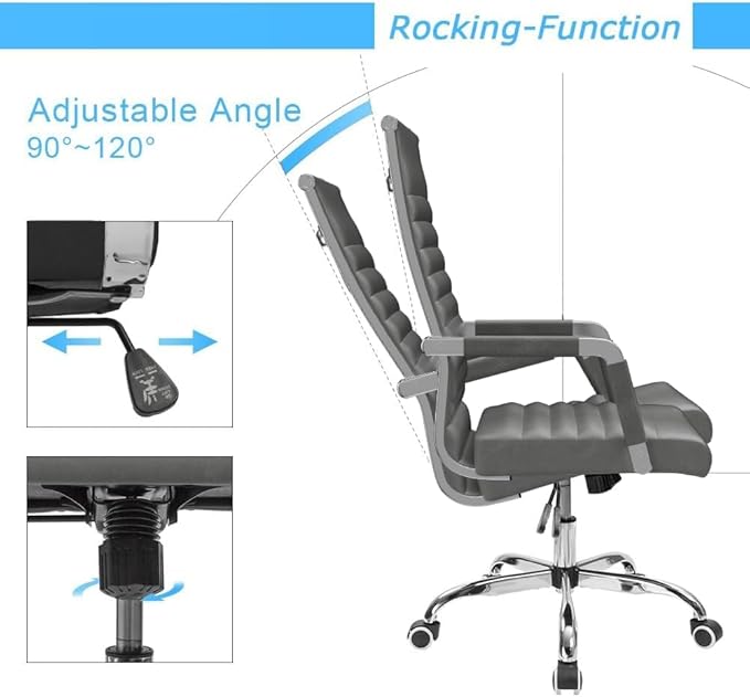 Furmax Ergonomic Office Desk Chair, Executive Ribbed Mid-Back PU Leather Conference Room Chair Adjustable Swivel Chair with Arms (2, Bicolor Vintage Grey)