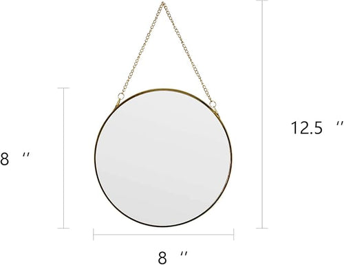 8-inch Modern Round Wall Mirror with Metal Frame and Hanging Chain, Suitable for Entryway, Hallway, or Bathroom Small Gold Metal Frame Mirror (Gold, 8 inch)
