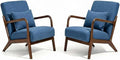 Set of 2 Mid Century Modern Accent Chair with Wooden Frame & Linen Upholstery, Comfortable Mid Century Lounge Chair with Pillow, Wooden Accent Chair for Living Room, Bedroom or Reading Corner