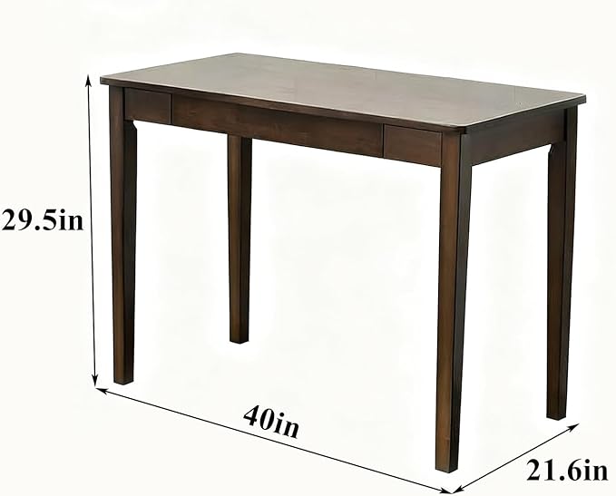 Solid Wood Desk,40" Oak Wooden Desk with Drawers,Mid Century Modern Small Computer Desk with Drawers for Small Spaces Home Office Solid Wood Writing Desk,(Walnut Color-1 Drawers) (Walnut Color)