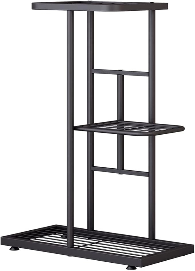 Plant Stand Metal 3 Tier 4 Potted Multiple Flower Pot Holder Shelf Indoor Outdoor Planter Display Shelving Unit for Patio Garden Corner Balcony Living Room (Gray)
