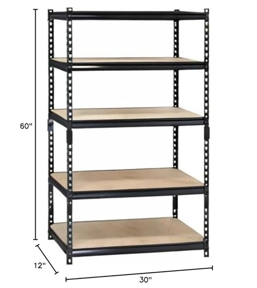 Juggernaut Storage 30"W x 12"D x 60"H Five-Shelf Steel Shelving Unit, 3000 lb Capacity, Black,BSS301260