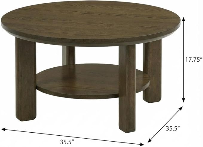 Furnifact Brown Round Coffee Table with Durable Wood Top, Leveler Glides, 200 lbs Capacity, Transitional Style, Sturdy Construction, Includes 1 Table