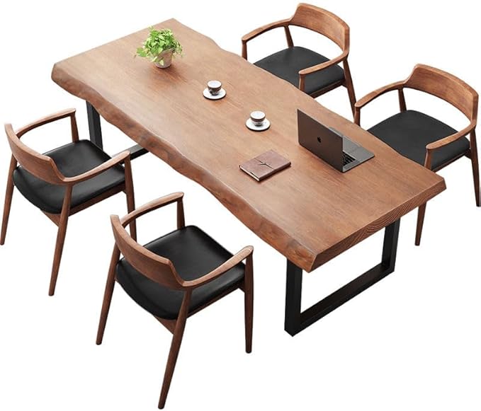 Stylish Solid Wood Office Desk with Sturdy Metal Base - Durable Multi-Size Executive Computer & Dining Table - Perfect for Home Office & Work Environments (Brown, 63 in)