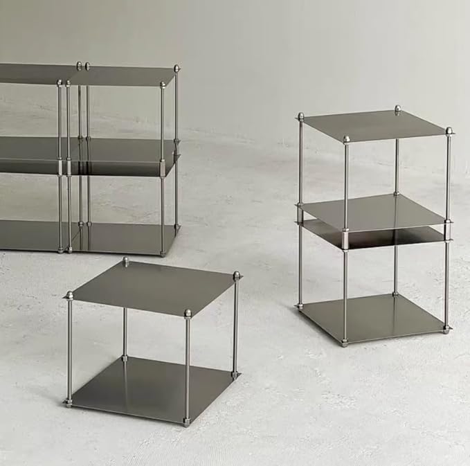Modular Stainless Steel Shelving Unit, Silver Metal Storage Rack, Modern Living Room Side Table,Coffe Table (H12.6'')