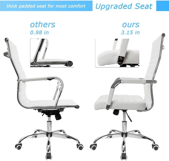Furmax Ergonomic Office Desk Chair, Executive Ribbed Mid-Back PU Leather Conference Room Chair Adjustable Swivel Chair with Arms (4, White)