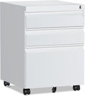 RAVIGIN 3 Drawer File Cabinet，Mobile Filing Cabinet with Lock and Wheels，Fully Assembled Metal Under Desk File Cabinets for A4/Letter/Legal Size（White