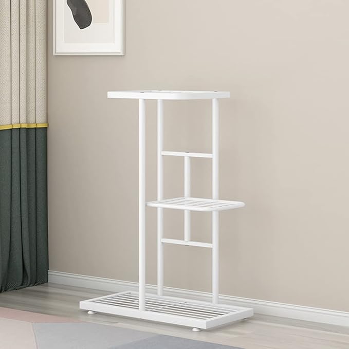 Plant Stand Metal 3 Tier 4 Potted Multiple Flower Pot Holder Shelf Indoor Outdoor Planter Display Shelving Unit for Patio Garden Corner Balcony Living Room (White)