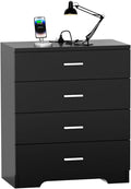 FJTJBSI Dresser with Power Outlets Wooden 4 Drawer Dresser with USB and Type C Port Chest of Drawers for Bedroom Tall Black Organizer Storage for Living Room Hallway Closet