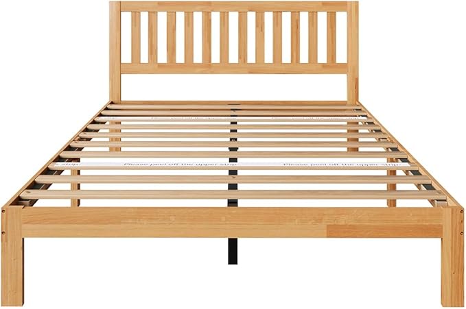 Novilla 12 Inch Queen Bed Frame with Headboard, Queen Size BedFrame with Headboard Classic Wooden Bed Frame Queen Size with Wood Slat Support, No Box Spring Needed, Easy Assembly, Natural Grain Wood