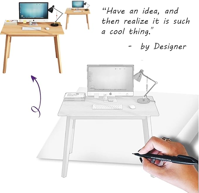 IOTXY Simple Wooden Writing Desk - Modern Minimalist Style PC Laptop Computer Workbench with Solid Wood Legs, 55" W Home Office Work Table for TV Stand Music Video Live Broadcast Workstation, White