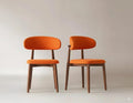 Modern Solid Wood Dining Chairs Set of 2 with Curved Back, Ergonomic Upholstered Seat, Natural Wood Legs with Adjustable Anti-Slip Foot Pad (Orange-Walnut, Set of 2)