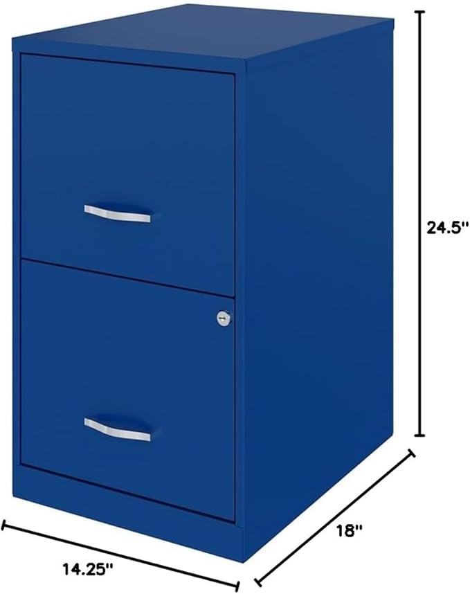 Scranton & Co Modern 18" D 2-Drawer Metal File Cabinet, Classic Blue Finish, Painted Steel, Locking Storage, High-Side Drawers, Compact Design for Home or Small Office