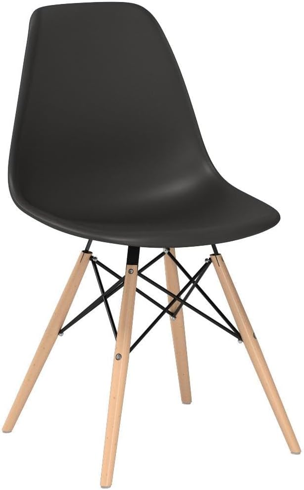 Furmax Modern Style Dining Chair Mid Century Modern DSW Chair, Shell Lounge Plastic Chair for Kitchen, Dining, Bedroom, Living Room Side Chairs Set of 4(Black)