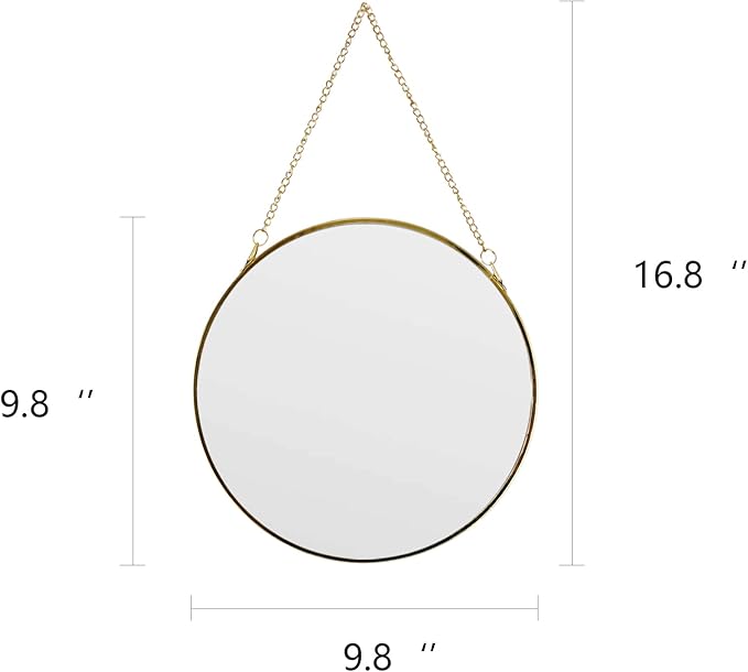 9.6-inch Modern Round Wall Mirror with Metal Frame and Hanging Chain, Suitable for Entryway, Hallway, or Bathroom Small Gold Metal Frame Mirror (Gold, 9.6 inch)