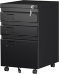 METAN Metal 3 Drawer Mobile File Cabinet with Lock, Under Desk Metal Filing Cabinet for Legal/Letter File, Need Assembley, Black
