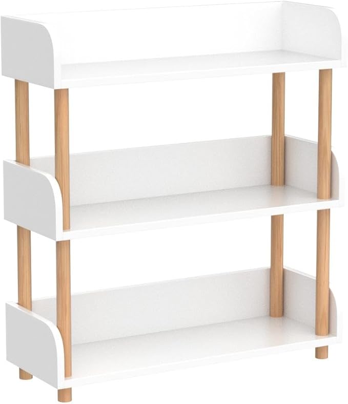 OSCHF 3-Tier Wooden Open Bookcase - Modern Display Bookshelf with Top Edge and Solid Wood Frame for Home and Office, Storage Cabinet, Warm White