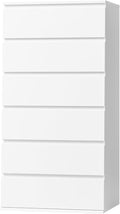FOTOSOK White Dresser, 6 Drawer Dresser, Modern Tall Floor Storage Cabinet with Metal Sliding Rail, Wooden Handleless Drawer Cabinet, 6-Layer Large Capacity Vertical Dressers for Home & Office