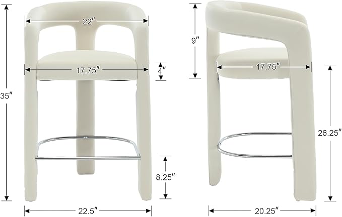 HNY 26 Inch Velvet Modern Tall Barrel Bar Stools Set of 4, Upholstered Barstools with Open Backs, Counter Height Bar Stools Chairs with Armrest for Kitchen Island, White