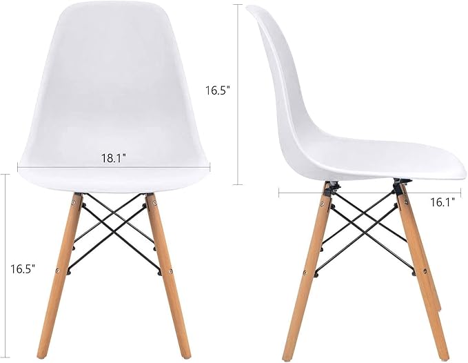 Furmax Modern Style Dining Chair Mid Century Modern DSW Chair, Shell Lounge Plastic Chair for Kitchen, Dining, Bedroom, Living Room Side Chairs Set of 4(White)