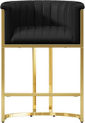 Modern Counter Height Bar Stools,Bar Stools Set of 1,PU Leather Upholstered Barrel Barstools with Backs and Arms,26'' Kitchen Island Chairs,Mirror Champagne Gold Base,Ink Black Leather