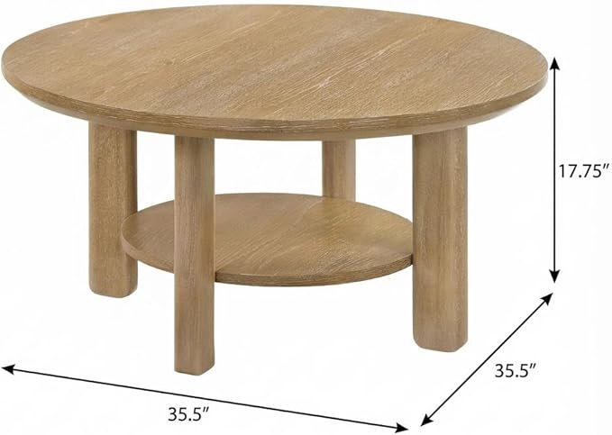 Furnifact Light Oak Round Wood Coffee Table Transitional Design, Durable Leveler, Plastic Glide, 200 lbs Capacity, Stylish 36-Inch Surface